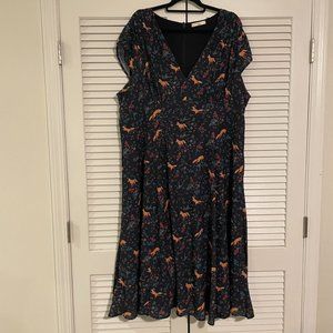 eShakti Navy Floral Fox Midi Dress